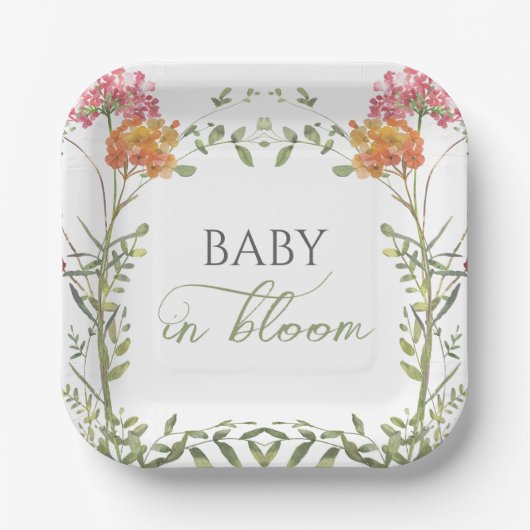 Baby in Bloom Meadow Flowers Watercolor  Papieren Bordje (Voorkant)