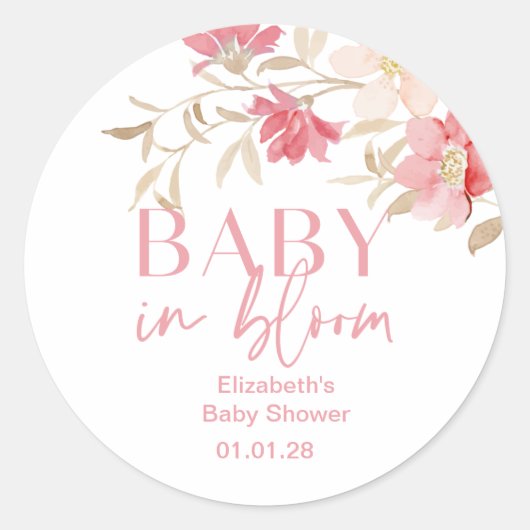 Baby in Bloom meisje baby shower stickers (Voorkant)