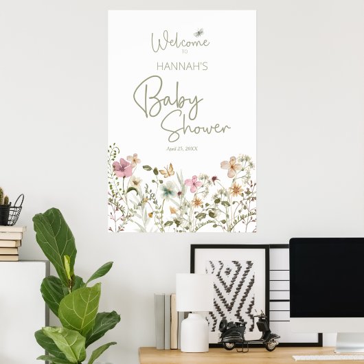 Baby in Bloom Meisje Baby shower Welkom Poster (Thuiskantoor)