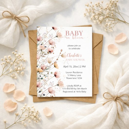 baby in bloom meisje babyshower uitnodiging
