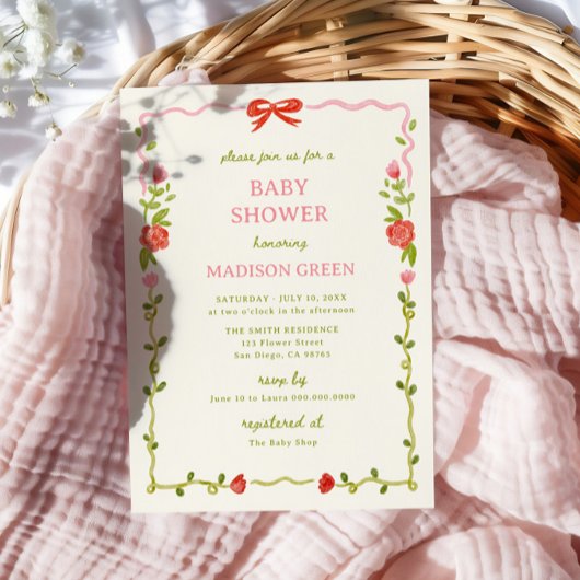 Baby In Bloom Met de Hand Getekende Bloemboog Baby Kaart