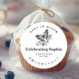 Baby in Bloom Minimalist Butterfly Floral Ronde Sticker