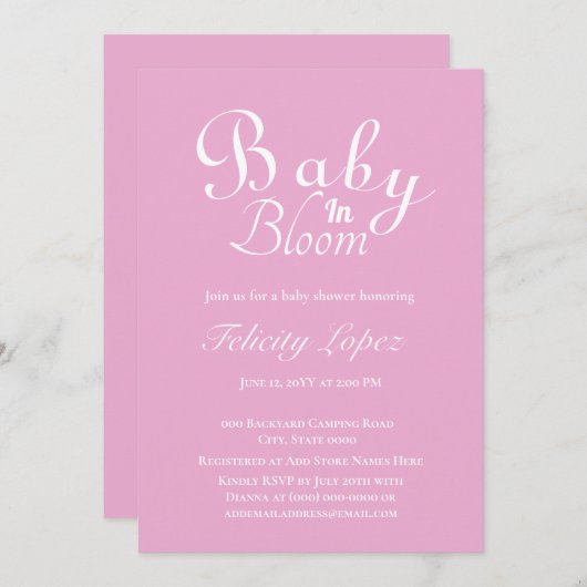 Baby in Bloom Modern Roze Kaart (Voorkant / Achterkant)