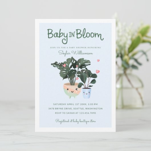 Baby in Bloom Moeder & Baby Boy Gepotte Planten Kaart (Staand voorkant)