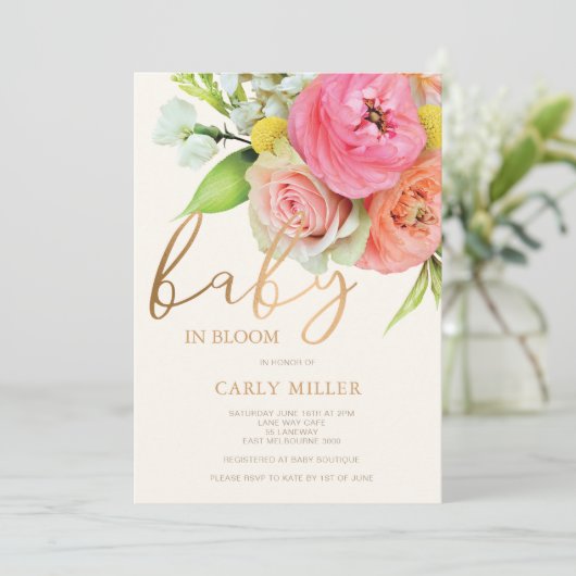Baby In Bloom Mooi Bloemendesign Baby Shower Uitno Kaart (Staand voorkant)