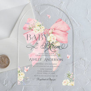 Baby in Bloom Mooie Roze Strik Baby Shower Acryl Uitnodigingen