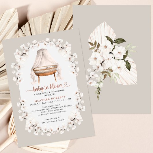 Baby in Bloom Neutral Floral Baby shower Kaart