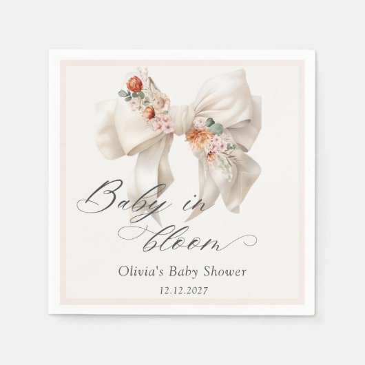 Baby in Bloom Neutral Floral Bow Baby shower Servet (Voorkant)