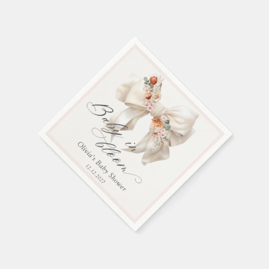 Baby in Bloom Neutral Floral Bow Baby shower Servet (Hoek)
