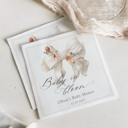 Baby in Bloom Neutral Floral Bow Baby shower Servet