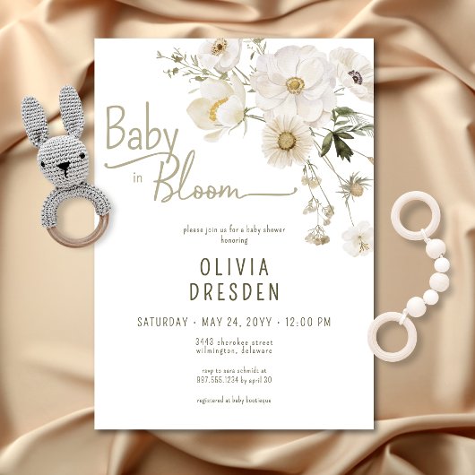 Baby in Bloom Neutral Wildflower Baby shower Kaart