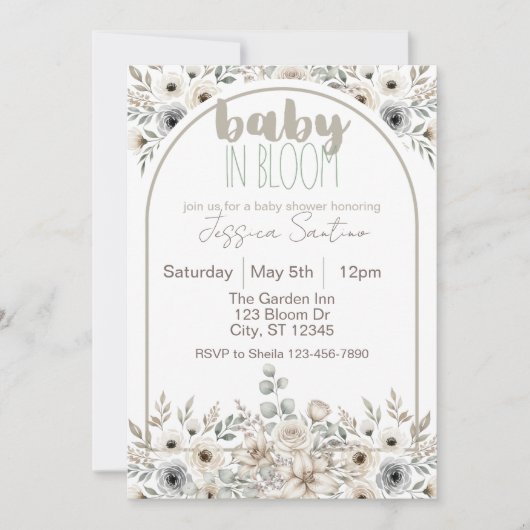 Baby in Bloom neutrale tinten baby shower Kaart (Voorkant)