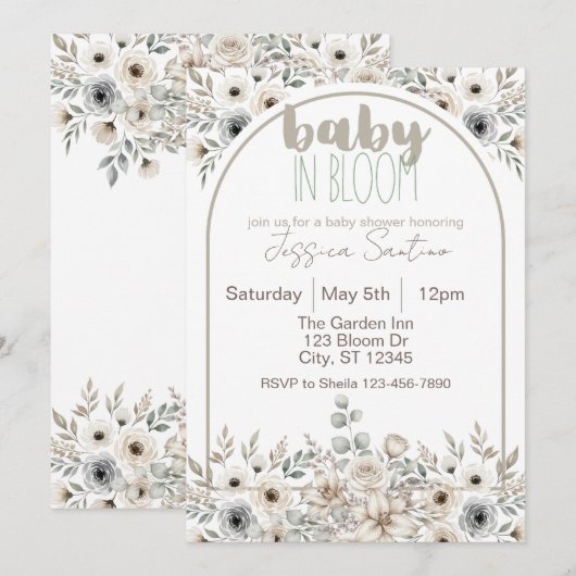 Baby in Bloom neutrale tinten baby shower Kaart (Voorkant / Achterkant)