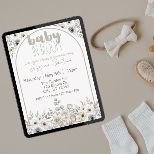 Baby in Bloom neutrale tinten baby shower Kaart