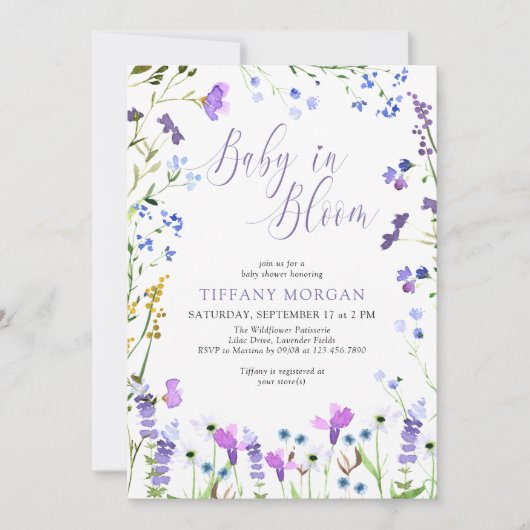 Baby in Bloom Paars Baby shower van wilde bloem Kaart (Voorkant)