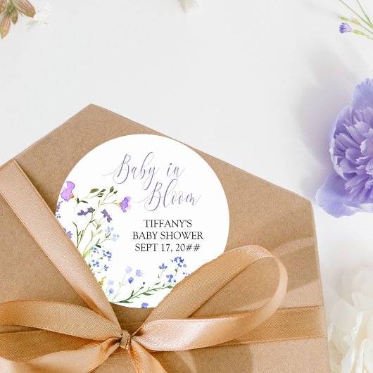 Baby in Bloom Paars Baby shower van wilde bloem Ronde Sticker