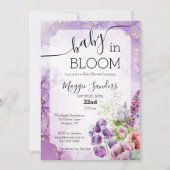 Baby in Bloom Paars Floral Baby shower Invitation Kaart (Voorkant)