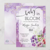 Baby in Bloom Paars Floral Baby shower Invitation Kaart (Voorkant / Achterkant)