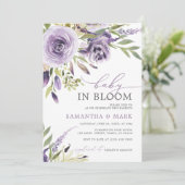 Baby in Bloom Paars Roos Floral Baby shower Kaart (Staand voorkant)