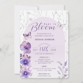 Baby in Bloom Paarse Bloem Vlinder Baby Shower Kaart