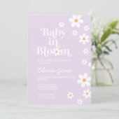 Baby in Bloom paarse Daisy Baby shower Invitation Kaart (Staand voorkant)