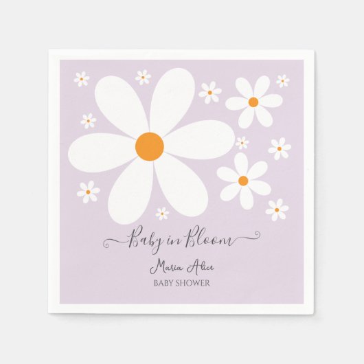 Baby in Bloom paarse Daisy Baby shower Servet (Voorkant)