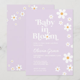 Baby in Bloom paarse Daisy Baby Shower Uitnodiging
