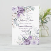 Baby in Bloom Paarse Waterverf Modern Baby shower Kaart (Staand voorkant)