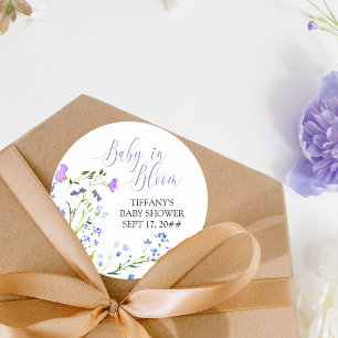 Baby in Bloom Paarse Wilde Bloem Baby Shower Ronde Sticker