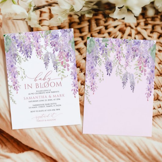 Baby in Bloom Paarse Wisteria Baby shower Kaart