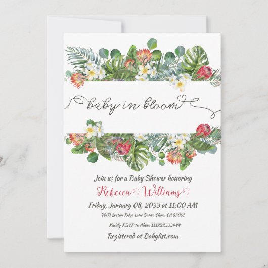 Baby in Bloom Palm Greenery Tropical Floral Shower Kaart (Voorkant)