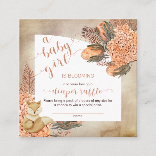 Baby in Bloom Palm Leaves Hydrangeas Luier Raffle Informatiekaartje (Voorkant)