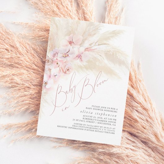 Baby in Bloom Pampas Grass Baby Girl Shower Kaart