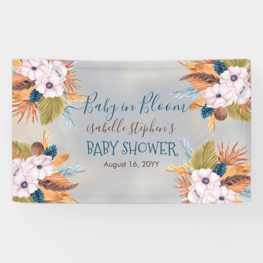 Baby in Bloom Pampas Grass Boho Baby shower Banner (Horizontaal)