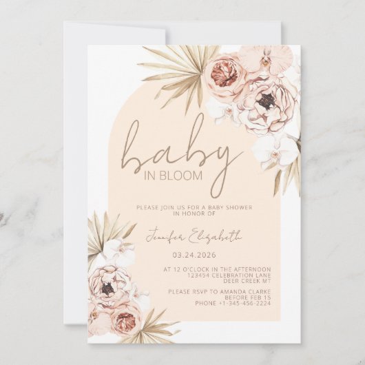 Baby in Bloom Pampas Grass Boho Baby shower Kaart (Voorkant)