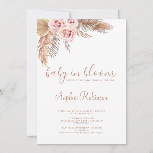 Baby in Bloom Pampas Grass Boho Baby shower Kaart (Voorkant)
