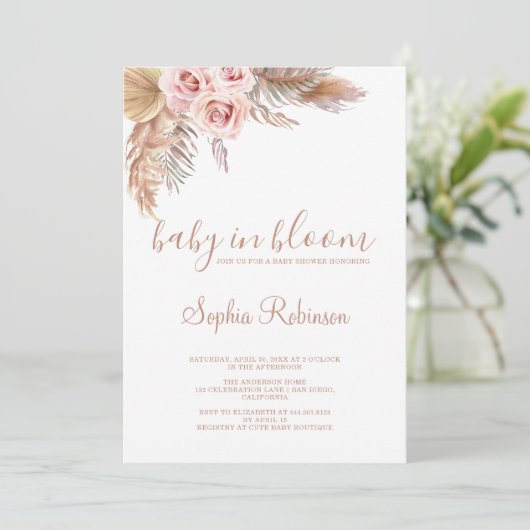 Baby in Bloom Pampas Grass Boho Baby shower Kaart (Staand voorkant)