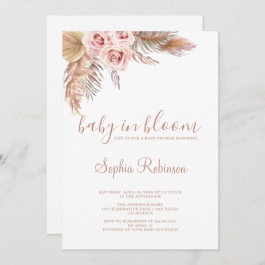Baby in Bloom Pampas Grass Boho Baby shower Kaart (Voorkant / Achterkant)