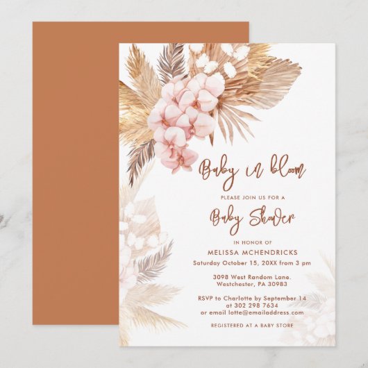 Baby in Bloom Pampas Grass Boho Meisje Baby shower Kaart (Voorkant / Achterkant)