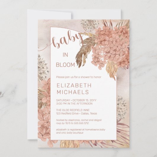 Baby in Bloom Pampas Grass en Hydrangeas Shower Kaart (Voorkant)