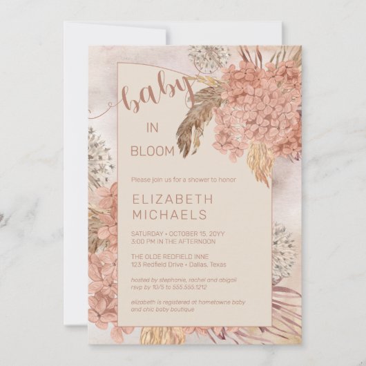 Baby in Bloom Pampas Grass en Hydrangeas Shower Kaart (Voorkant)