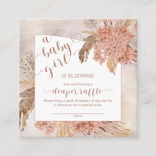 Baby in Bloom Pampas Grass Hydrangea Luier Raffle Informatiekaartje (Voorkant)