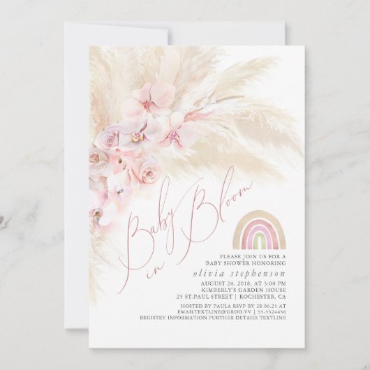 Baby in Bloom Pampas Grass Regenboog Baby shower Kaart (Voorkant)