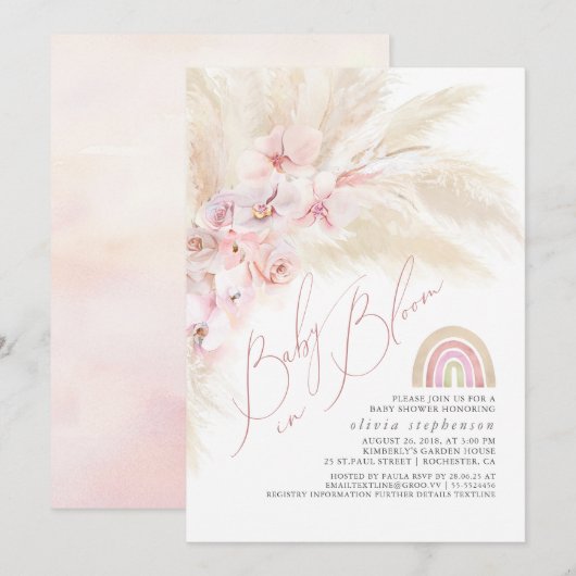 Baby in Bloom Pampas Grass Regenboog Baby shower Kaart (Voorkant / Achterkant)