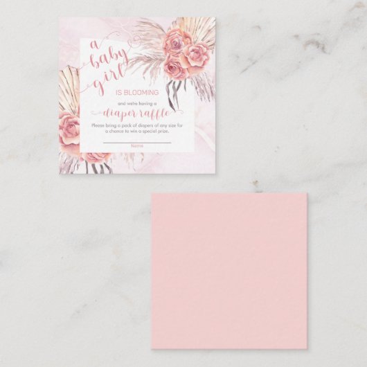 Baby in Bloom Pampas Grass Roze Roos Luier Raffle Informatiekaartje (Voorkant / Achterkant)