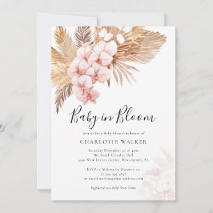 Baby in Bloom Pampas Roze Bloemen Herfst Douche Kaart