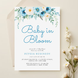 Baby in Bloom Pastel Blue Floral Baby shower Kaart