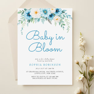 Baby in Bloom Pastel Blue Floral Baby shower Kaart
