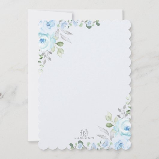 Baby in Bloom Pastel Blue Silver Floral Boy Shower Kaart (Achterkant)