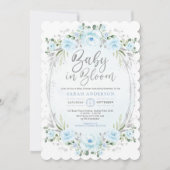 Baby in Bloom Pastel Blue Silver Floral Boy Shower Kaart (Voorkant)